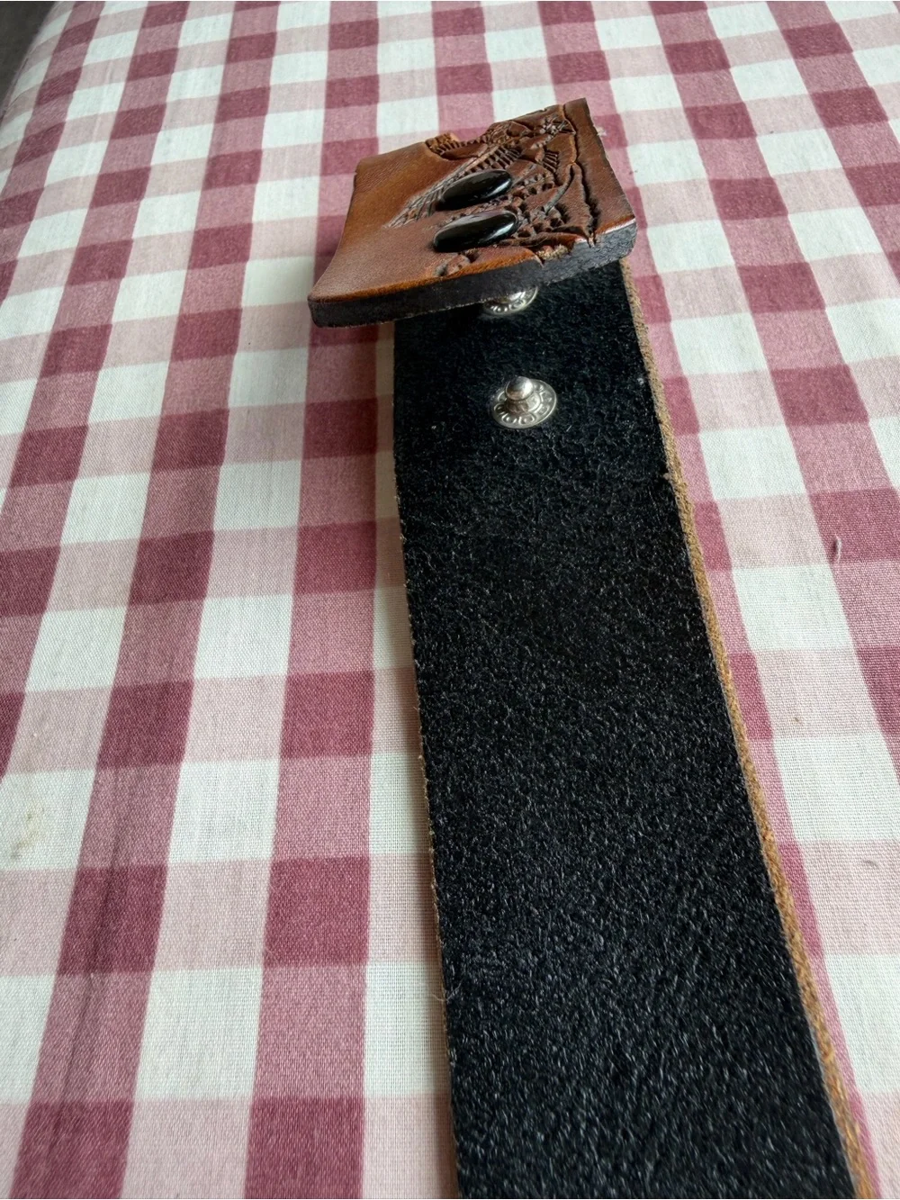Hand-Tooled Brown Leather Belt - Eagle Scene